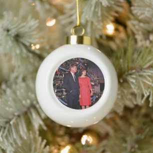 Christmas Tree President John Kennedy & Jacqueline Ceramic Ball Christmas Ornament