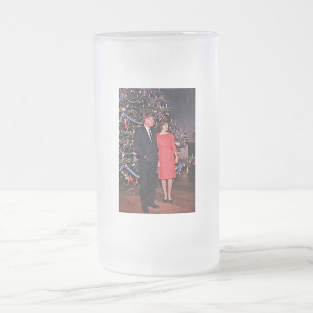 Christmas Tree President John Kennedy & Jacqueline Frosted Glass Beer Mug (Center)