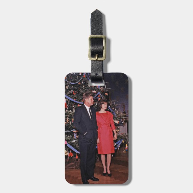 Christmas Tree President John Kennedy & Jacqueline Luggage Tag (Front Vertical)