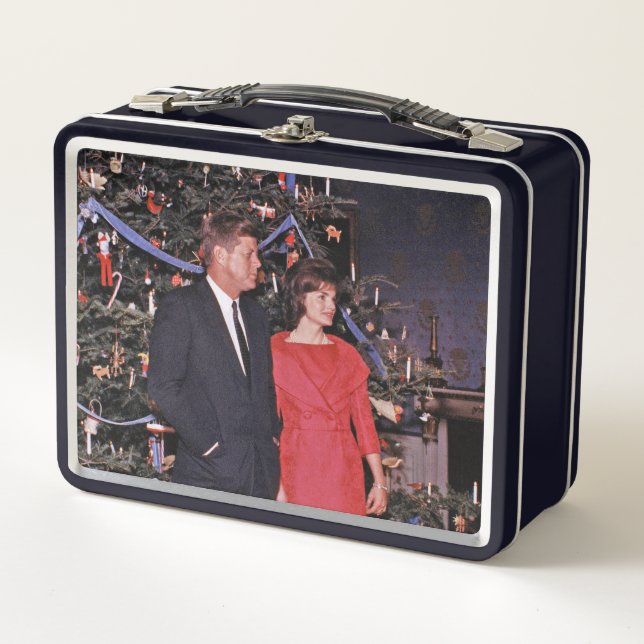 Christmas Tree President John Kennedy & Jacqueline Metal Lunch Box (Front)