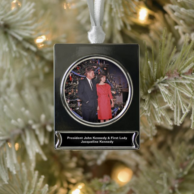Christmas Tree President John Kennedy & Jacqueline Silver Plated Banner Ornament (Tree)