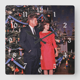 Christmas Tree President John Kennedy & Jacqueline Square Wall Clock