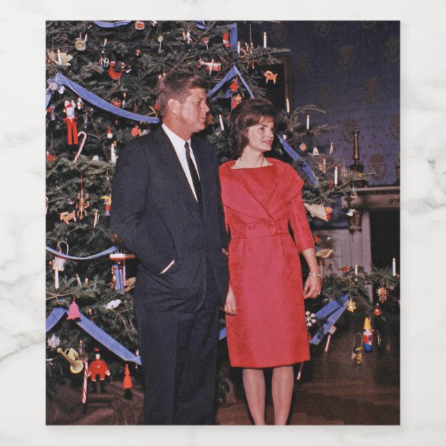 Christmas Tree President John Kennedy & Jacqueline Wine Label (Single Label)