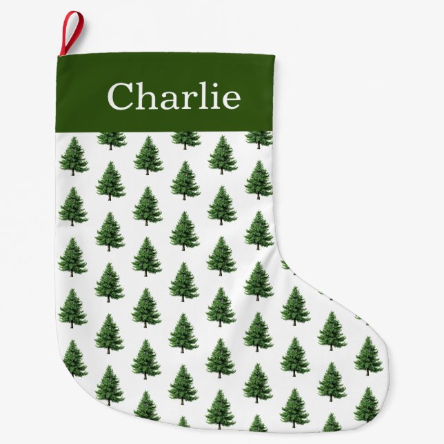 Christmas Tree Print Large Christmas Stocking (Front)