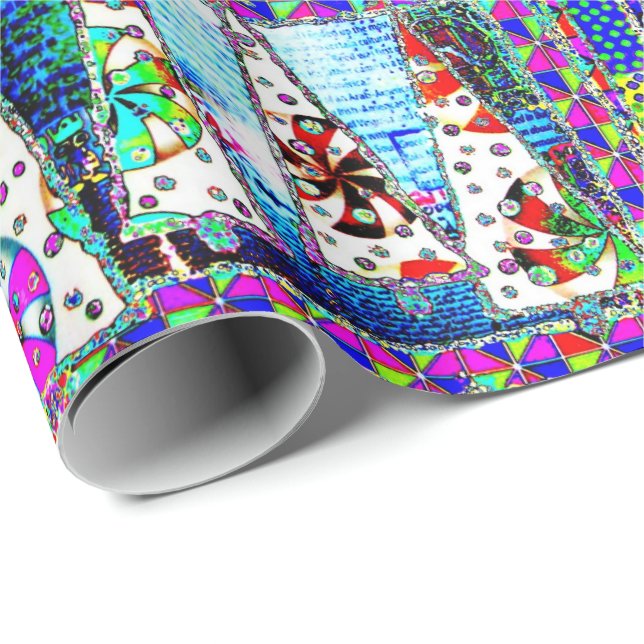 Christmas Tree Psychedelic Collage Wrapping Paper (Roll Corner)