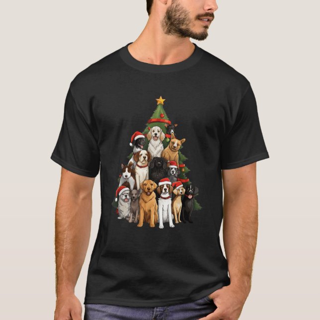 Christmas Tree Puppy Dogs Santa Hat Dog Lovers Dog T-Shirt (Front)