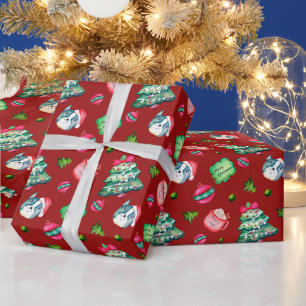 Christmas Tree, Puppy, Ornaments, Hot Chocolate Wrapping Paper