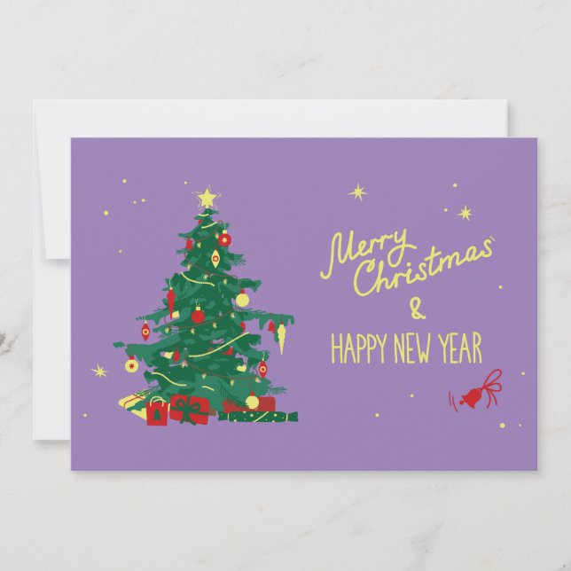 Christmas tree, purple background. announcement (Front)