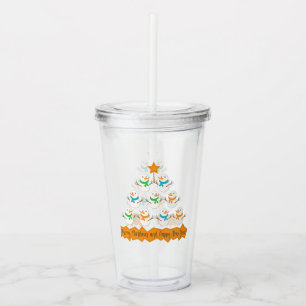 Christmas tree pyramid made of xmas snowmen acrylic tumbler