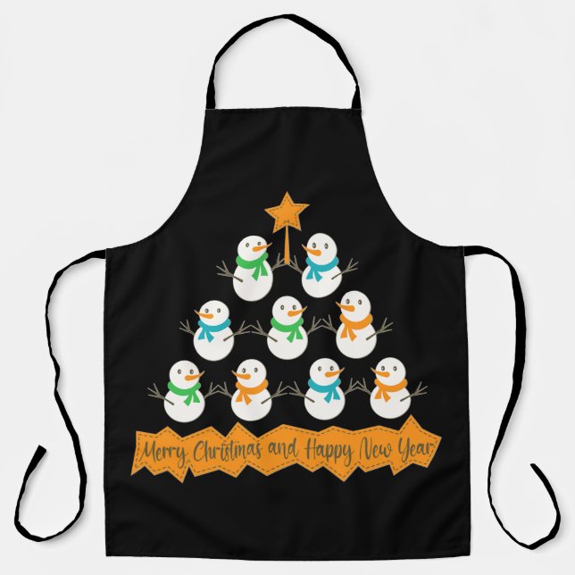 Christmas tree pyramid made of xmas snowmen apron (Front)