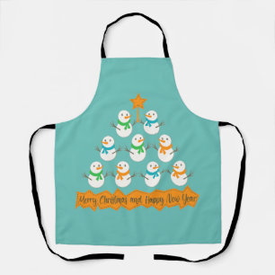 Christmas tree pyramid made of xmas snowmen apron