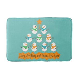 Christmas tree pyramid made of xmas snowmen bath mat