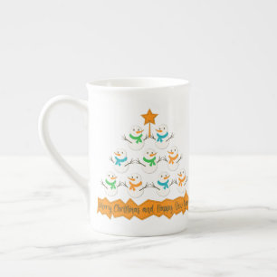 Christmas tree pyramid made of xmas snowmen bone china mug