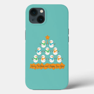 Christmas tree pyramid made of xmas snowmen iPhone 13 case