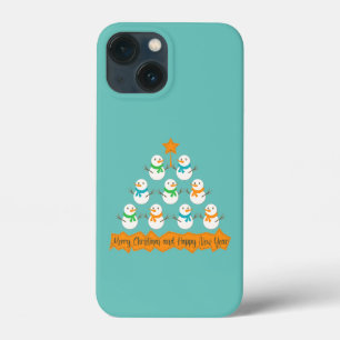 Christmas tree pyramid made of xmas snowmen iPhone 13 mini case
