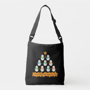 Christmas tree pyramid made of xmas snowmen crossbody bag