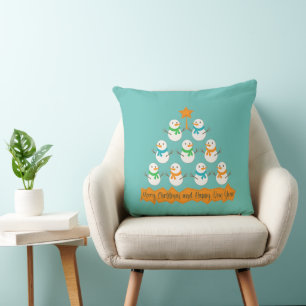 Christmas tree pyramid made of xmas snowmen cushion