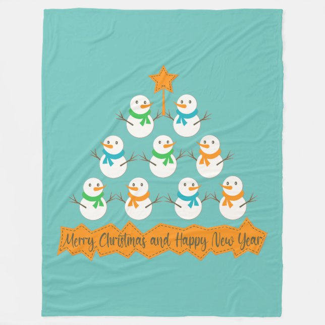 Christmas tree pyramid made of xmas snowmen fleece blanket (Front)