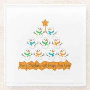 Christmas tree pyramid made of xmas snowmen glass coaster
