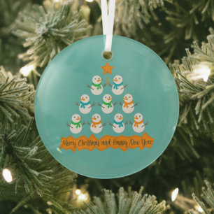 Christmas tree pyramid made of xmas snowmen glass tree decoration