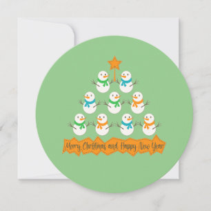 Christmas tree pyramid made of xmas snowmen holiday card