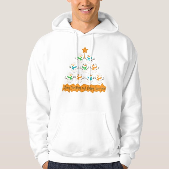 Christmas tree pyramid made of xmas snowmen hoodie (Front)