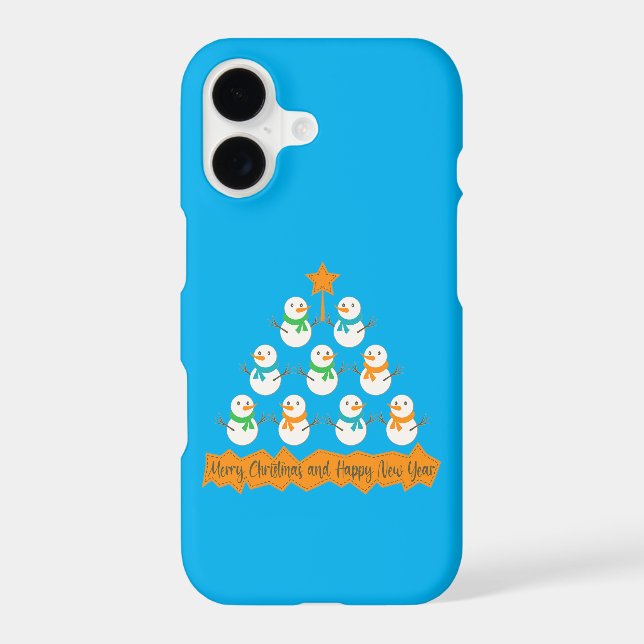 Christmas tree pyramid made of xmas snowmen iPhone case (Back)