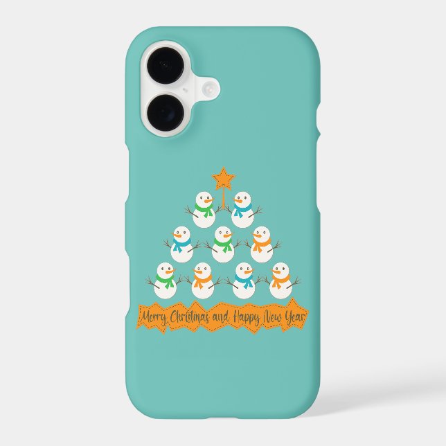 Christmas tree pyramid made of xmas snowmen iPhone case (Back)