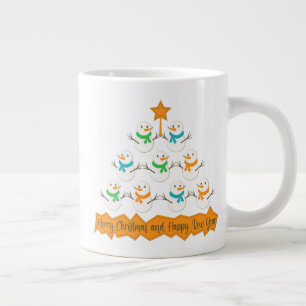 Christmas tree pyramid made of xmas snowmen large coffee mug
