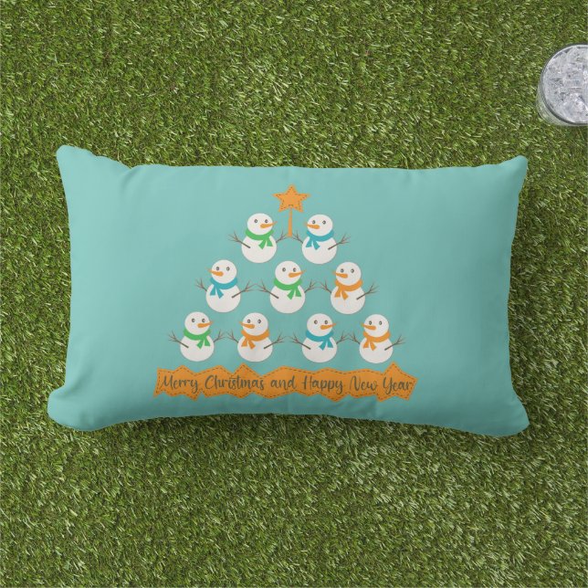Christmas tree pyramid made of xmas snowmen lumbar cushion (Grass)