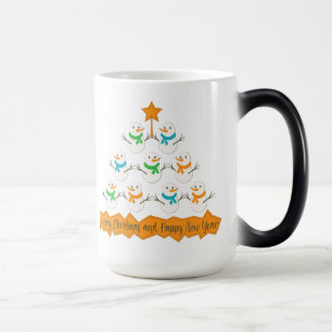 Christmas tree pyramid made of xmas snowmen magic mug