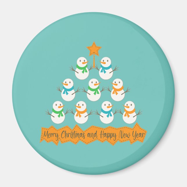 Christmas tree pyramid made of xmas snowmen magnet (Front)