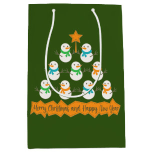 Christmas tree pyramid made of xmas snowmen medium gift bag