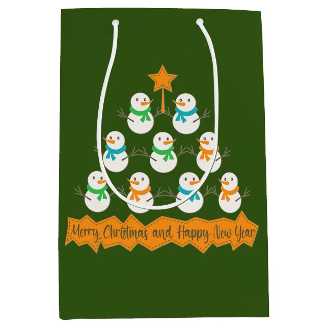 Christmas tree pyramid made of xmas snowmen medium gift bag (Front)