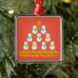 Christmas tree pyramid made of xmas snowmen metal tree decoration