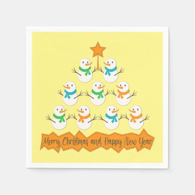 Christmas tree pyramid made of xmas snowmen napkin (Front)