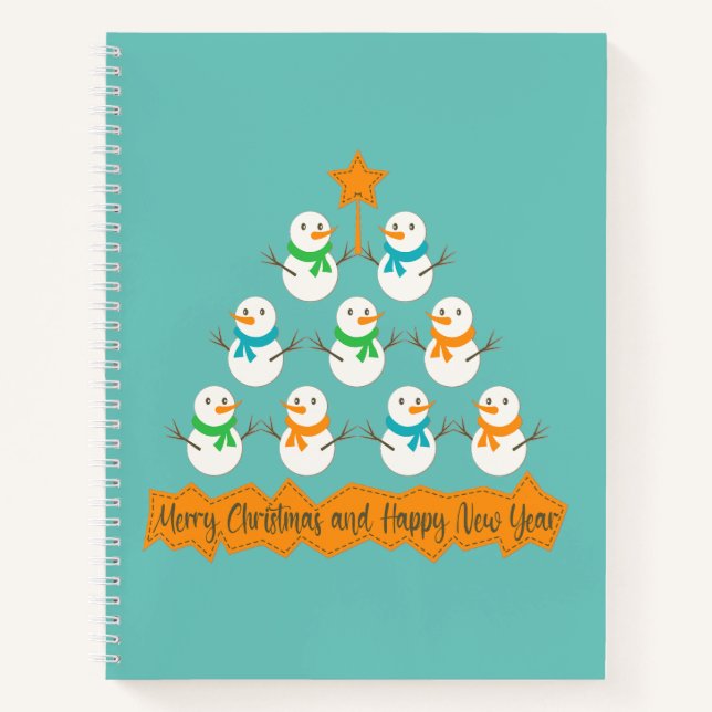 Christmas tree pyramid made of xmas snowmen notebook (Front)