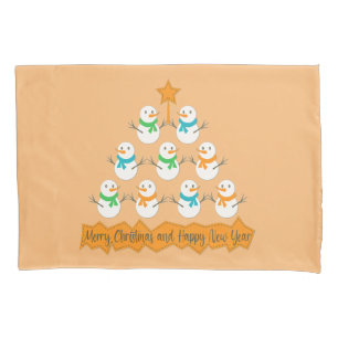 Christmas tree pyramid made of xmas snowmen pillowcase