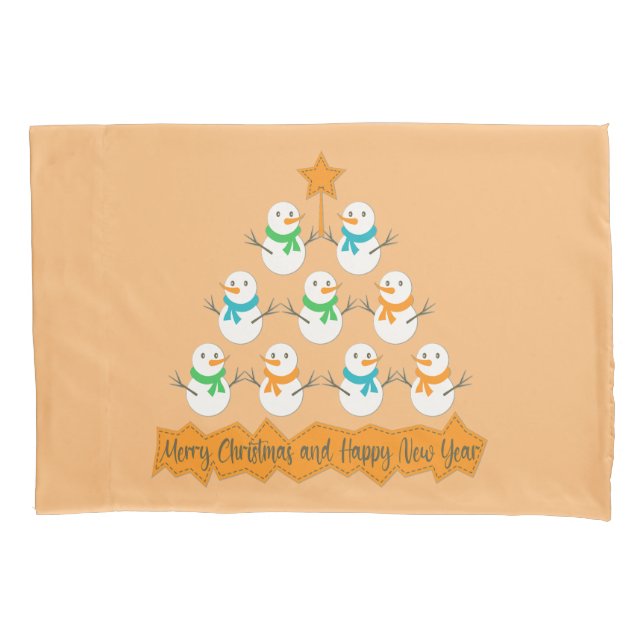 Christmas tree pyramid made of xmas snowmen pillowcase (Front)