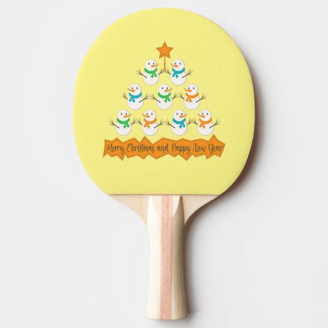 Christmas tree pyramid made of xmas snowmen ping pong paddle (Front)