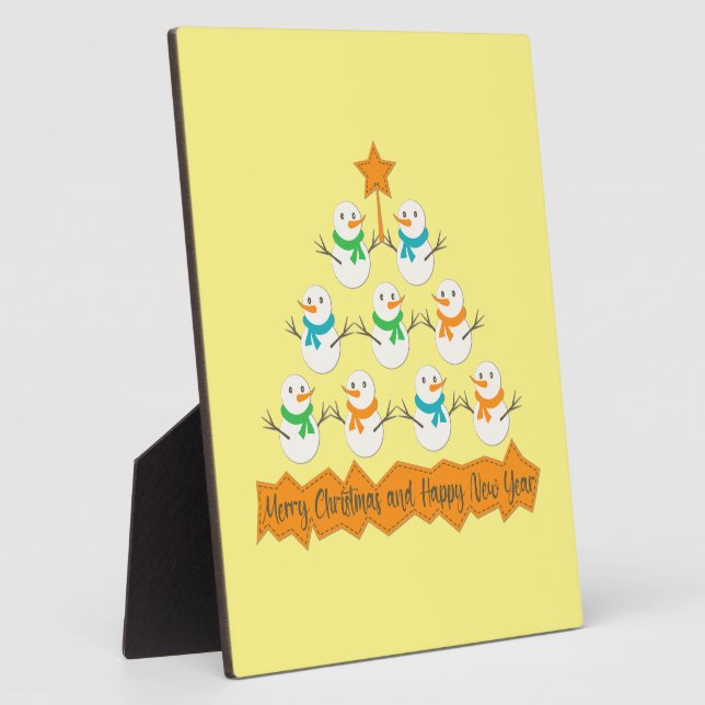Christmas tree pyramid made of xmas snowmen plaque (Side)