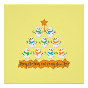 Christmas tree pyramid made of xmas snowmen poster