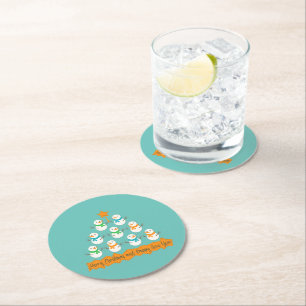 Christmas tree pyramid made of xmas snowmen round paper coaster