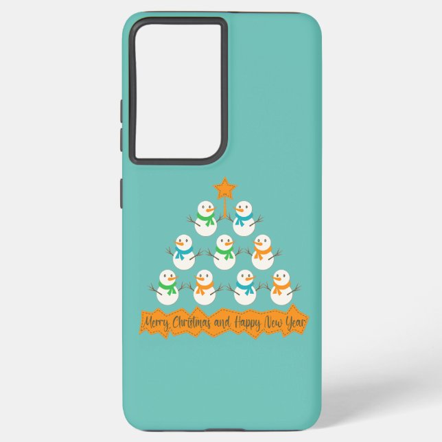Christmas tree pyramid made of xmas snowmen samsung galaxy s21+ case (Back)