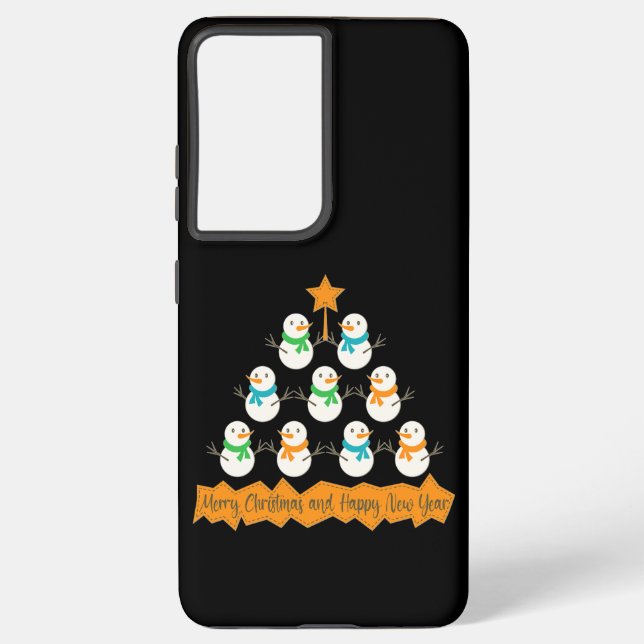 Christmas tree pyramid made of xmas snowmen samsung galaxy s21 ultra case (Back)