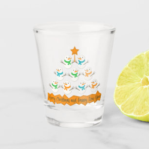 Christmas tree pyramid made of xmas snowmen shot glass