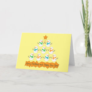 Christmas tree pyramid made of xmas snowmen thank you card