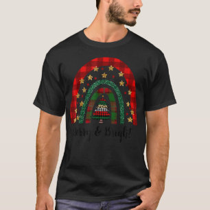 Christmas Tree Rainbow Buffalo Plaid Merry And Bri T-Shirt