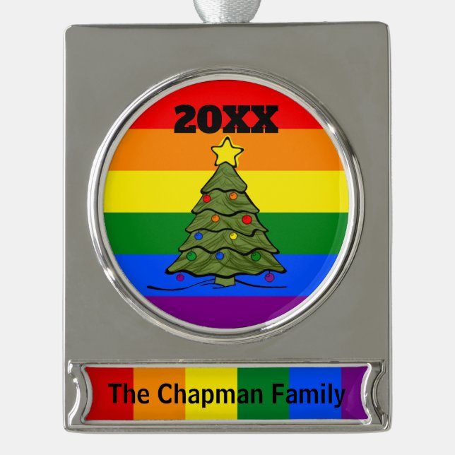 Christmas Tree | Rainbow Ornament | Names and Year (Front)