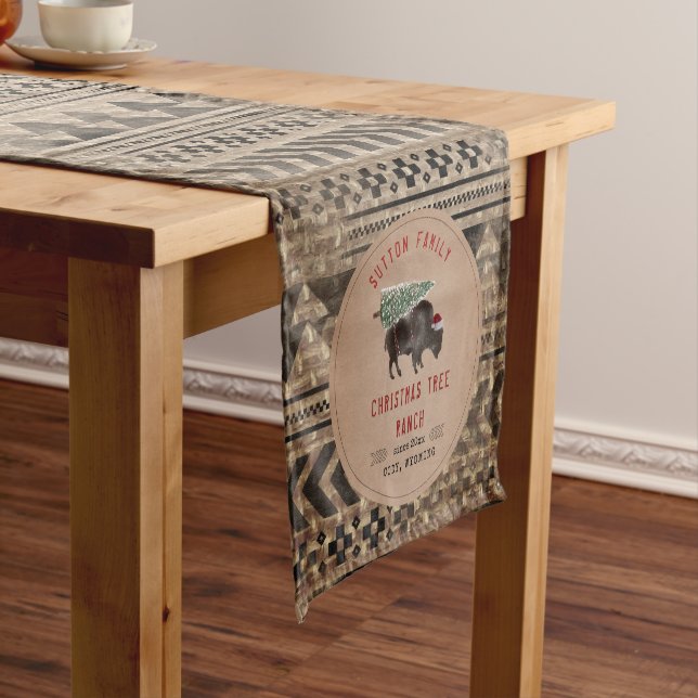 Christmas Tree Ranch Buffalo Burlap Santa Short Table Runner (In Situ)
